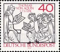 FindYourStampsValue: 700th Death Anniversary of St.Thomas Aquinas, Scholastic Philosopher - St.Thomas Aquinas teaching