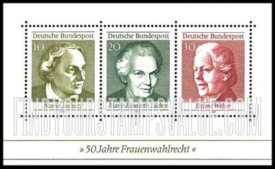 FindYourStampsValue: 50th Anniversary of Universal Women's Suffrage - Marie Juchacz, Marie-Elisabeth Lüders and Helene Weber