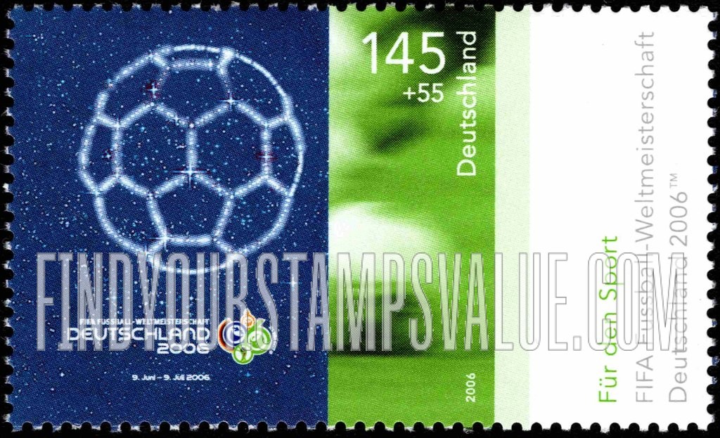 FindYourStampsValue: SEMI-POSTAL - Sports: Emblem of 2006 World Cup Soccer Championships, blurred picture of soccer player kicking ball