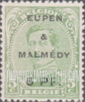 FindYourStampsValue: GERMAN OCCUPATION - King Albert I: Belgian Stamps of 1915 Surcharged