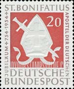 FindYourStampsValue: 1200th Anniversary of the Martyrdom of Saint Boniface - Bishop's Miter and Sword