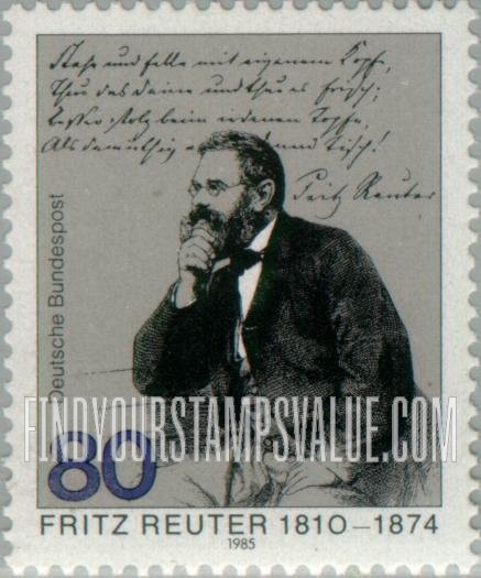 FindYourStampsValue: Fritz Reuter (1810-1874), Dialect Author: Portrait, manuscript