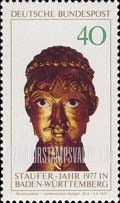 FindYourStampsValue: Staufer Year 1977, "Time of the Hohenstaufen" Exhibition in Stuttgart - Barbarossa Head, Cappenberg Reliquary