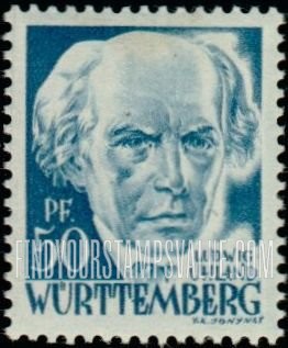 FindYourStampsValue: WURTTEMBERG - Ludwig Uhland