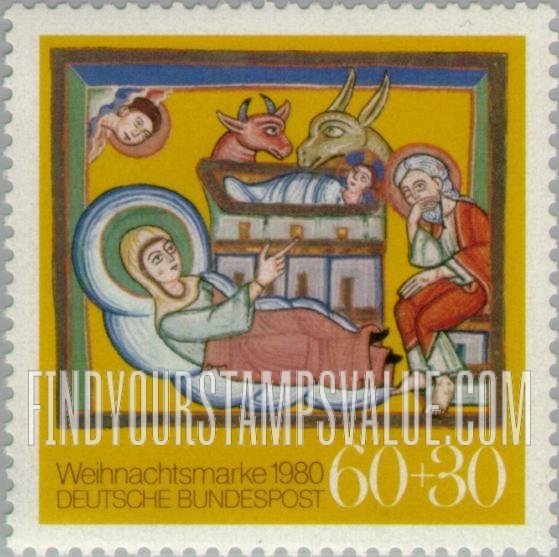 FindYourStampsValue: SEMI-POSTAL - Nativity, Altomunster Manuscript, 12th Century