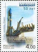 FindYourStampsValue: Russia: Russian Federation, 50th Anniversary of Baikonur Cosmodrome - Soyuz Rocket