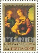 FindYourStampsValue: Russia: USSR, 500th Birth Anniversary of Raphael - Holy Family, by Raphael