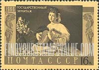FindYourStampsValue: Russia: USSR, Treasures from the Hermitage, Leningrad - "The Lute Player", by Michelangelo de Caravaggio