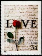 FindYourStampsValue: LOVE - ROSE, Love Letter by John Adams April 20, 1763, Self-Adhesive Booklet Stamp