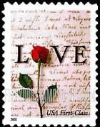 FindYourStampsValue: LOVE - ROSE, Love Letter by John Adams April 20, 1763, Self-Adhesive Booklet Stamp