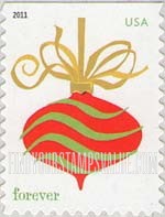 FindYourStampsValue: CHRISTMAS, HOLIDAY BAUBLES - Bauble with Gold Ribbon, Self-Adhesive Booklet stamp