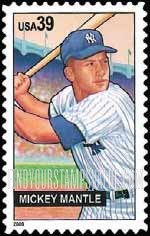 FindYourStampsValue: BASEBALL SLUGGERS - Mickey Mantle, Self-Adhesive stamp