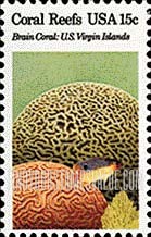 FindYourStampsValue: CORAL REEFS - Brain coral, Beaugregory fish