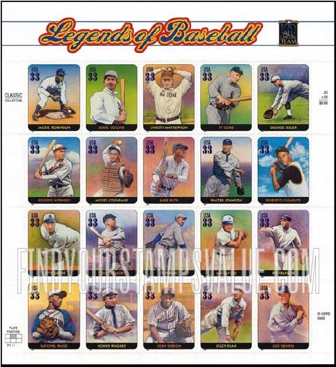 FindYourStampsValue: LEGENDS OF BASEBALL, Self-adhesive stamps