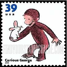 FindYourStampsValue: CHILDREN'S BOOK ANIMALS - Curious George, Self-Adhesive stamp