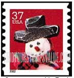 FindYourStampsValue: CHRISTMAS - Snowman with Red and Green Plaid Scarf, Coil Stamp