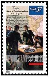 FindYourStampsValue: LOUISIANA PURCHASE, BICENTENNIAL - English Translation of Treaty, Map of U.S., Treaty Signers, Self-Adhesive stamp