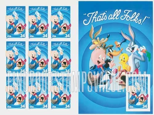 FindYourStampsValue: THAT'S ALL FOLKS - Porky Pig, Self-Adhesive stamps