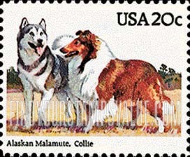 FindYourStampsValue: DOGS - Alaskan malamute and collie
