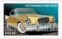 FindYourStampsValue: TAIL FINS AND CHROME - 1957 Studebaker Golden Hawk, Self-Adhesive stamp