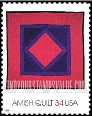 FindYourStampsValue: AMERICAN TREASURES, Amish Quilts - Diamond in the Square, Self-Adhesive stamp