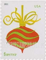 FindYourStampsValue: CHRISTMAS, HOLIDAY BAUBLES - Bauble with Gold Ribbon, Self-Adhesive Booklet stamp