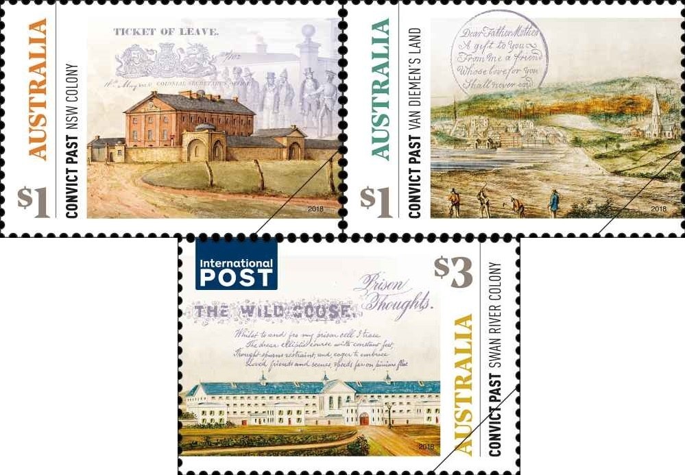 Australia’s Convict Past. 3 historically important stamps released by Australia Post