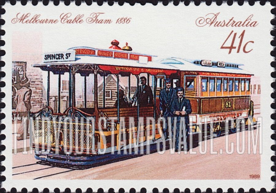 FindYourStampsValue: Street Cars: Cable car, Melbourne, 1886