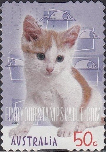 FindYourStampsValue: Cats and Dogs: Cat (mouse background)