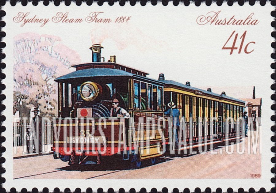 FindYourStampsValue: Street Cars: Steam tram, Sydney, 1884