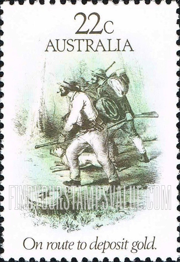 FindYourStampsValue: Gold Rush Era: Diggers on Route to Deposit Gold, by S.T. Gill