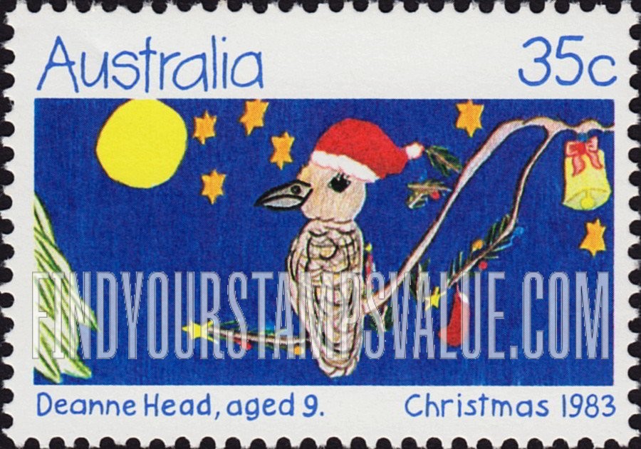 FindYourStampsValue: Kookaburra Bird Wearing Santa Hat