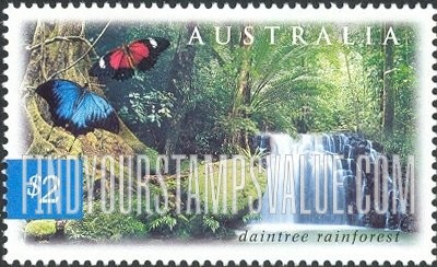 FindYourStampsValue: Flora & Fauna Type of 1996: Butterflies, Daintree National Park rainforest