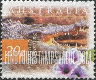 FindYourStampsValue: Flora and Fauna: Saltwater crocodile, Kangkong flower