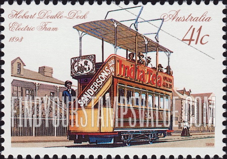 FindYourStampsValue: Street Cars: Double-deck electric tram, Hobart, 1893