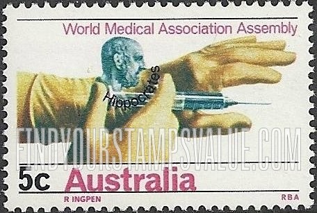 FindYourStampsValue: Hippocrates & Hands Holding Hypodermic