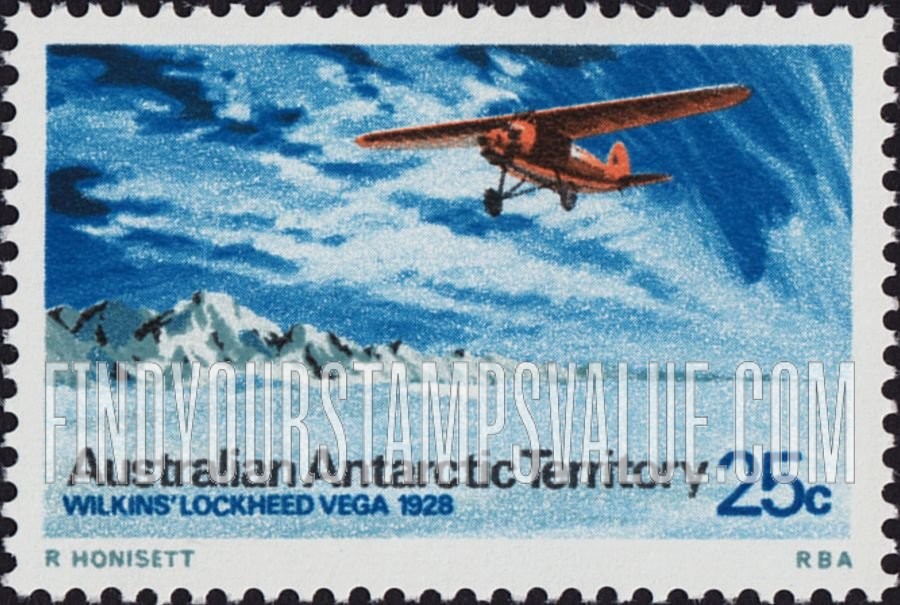 FindYourStampsValue: AUSTRALIAN ANTARCTIC TERRITORY: Hubert Wilkins Lockheed Vega, horizontal