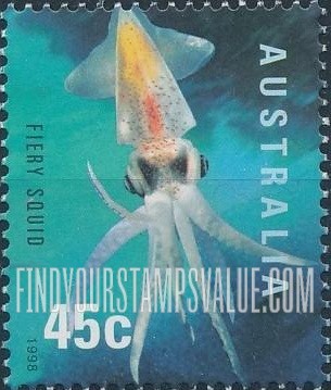 FindYourStampsValue: Marine Life: Fiery squid