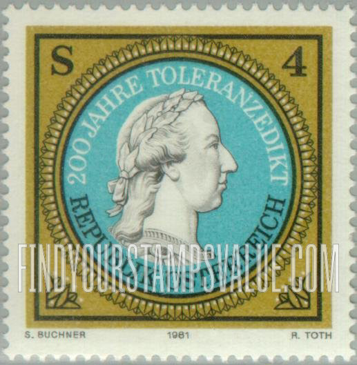 FindYourStampsValue: Edict of Tolerance Bicentenary: Joseph II