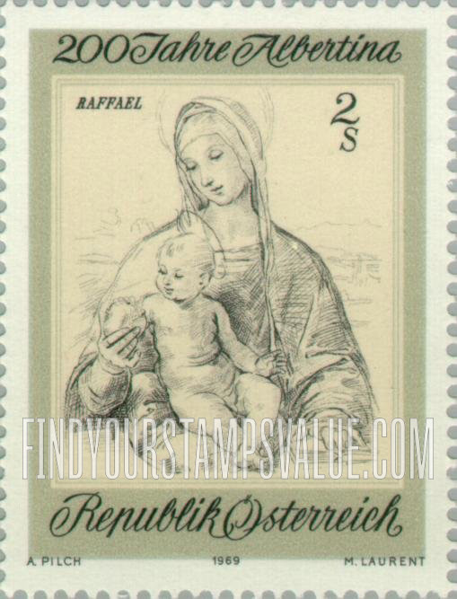 FindYourStampsValue: Etching Collection in the Albertina, Vienna, Bicentenary: Madonna with the Pomegranate, by Raphael