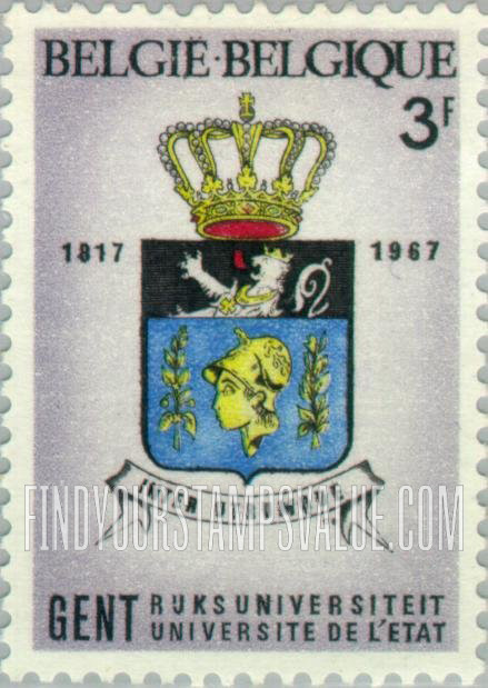 FindYourStampsValue: Universities of Ghent and Liége, 150th Anniversary: Arms of University Ghent