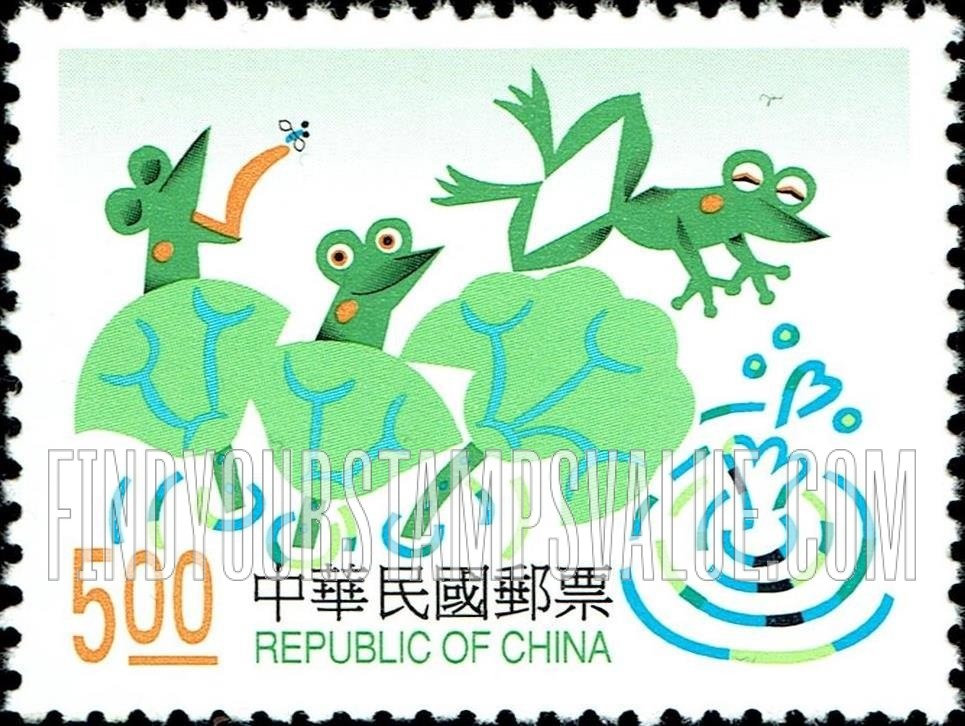 FindYourStampsValue: Children’s Folk Rhymes: “A Frog Has One Mouth” - 童谣 (儿童的民谣): 一只青蛙，一张嘴，两个眼睛，四条腿，噗通，跳下水 （青蛙有一口嘴）