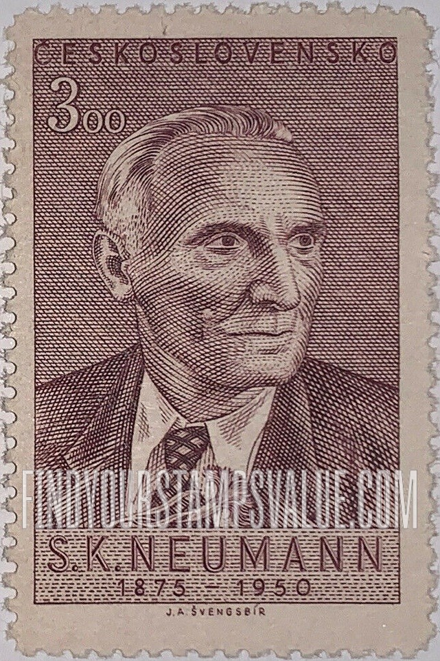 FindYourStampsValue: Stanislav Kostka Neumann (1875-1947), journalist and poet: Portrait Type of 1950