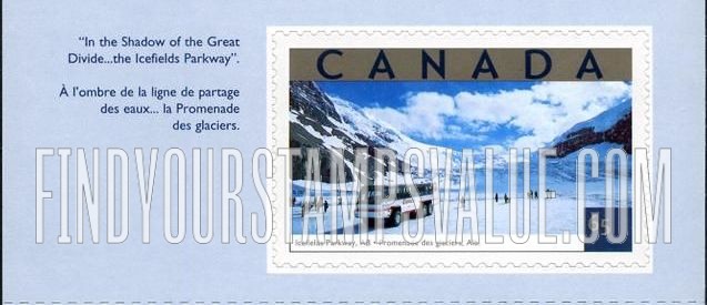 FindYourStampsValue: Tourist Attractions Type of 2001: Icefields Parkway, Alberta.