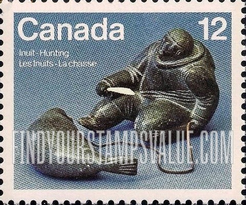 FindYourStampsValue: Inuit hunting: Seal Hunter, Soapstone Sculpture