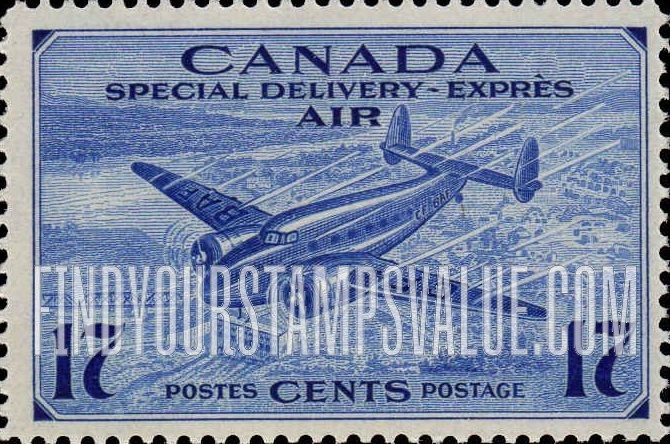 FindYourStampsValue: Trans-Canada Airplane and Aerial View of a City