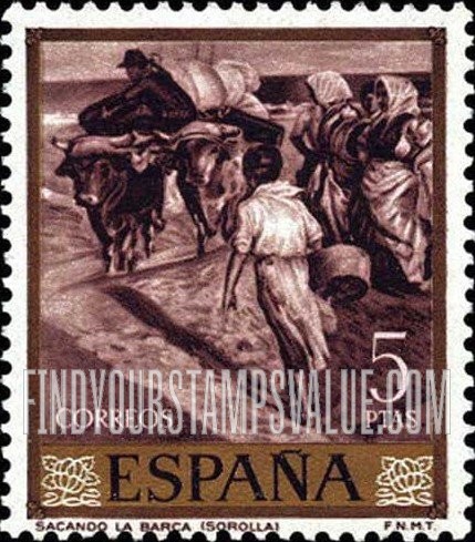 FindYourStampsValue: Sorolla Paintings: Unloading the Boat