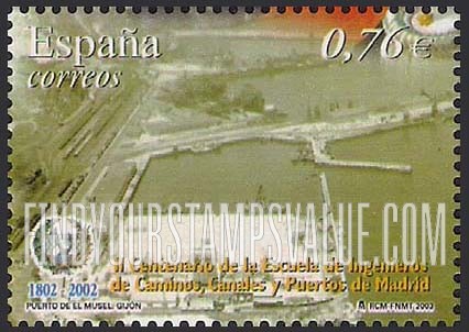FindYourStampsValue: School of Civil Engineering, Madrid, Bicentenary: El Musel Port