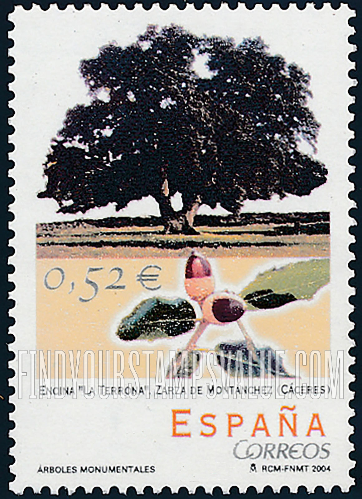 FindYourStampsValue: “La Terrona” Oak Tree, Zarza de Montánchez