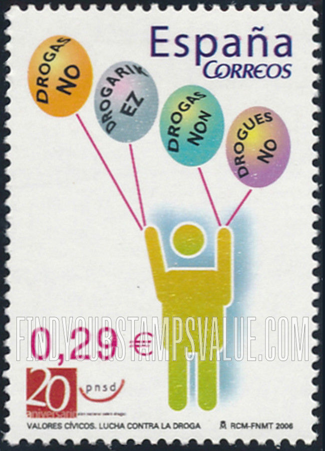 FindYourStampsValue: Civic Values: Man with “No Drugs” balloons